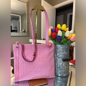 Bvlgari pink canvas and leather tote